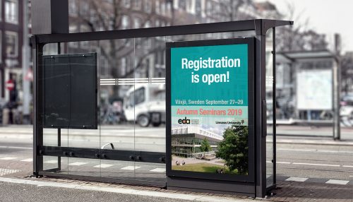 Bus stop sign with registration info